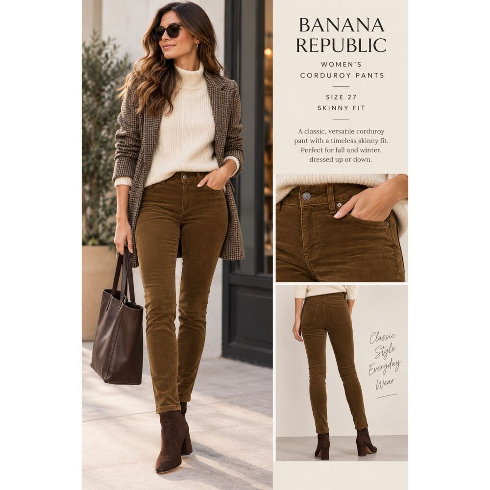Banana Republic Women Size 27 Skinny Fit Brown Corduroy Pants